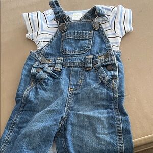 Old Navy Blue Denim Kids Overalls with Striped Tee